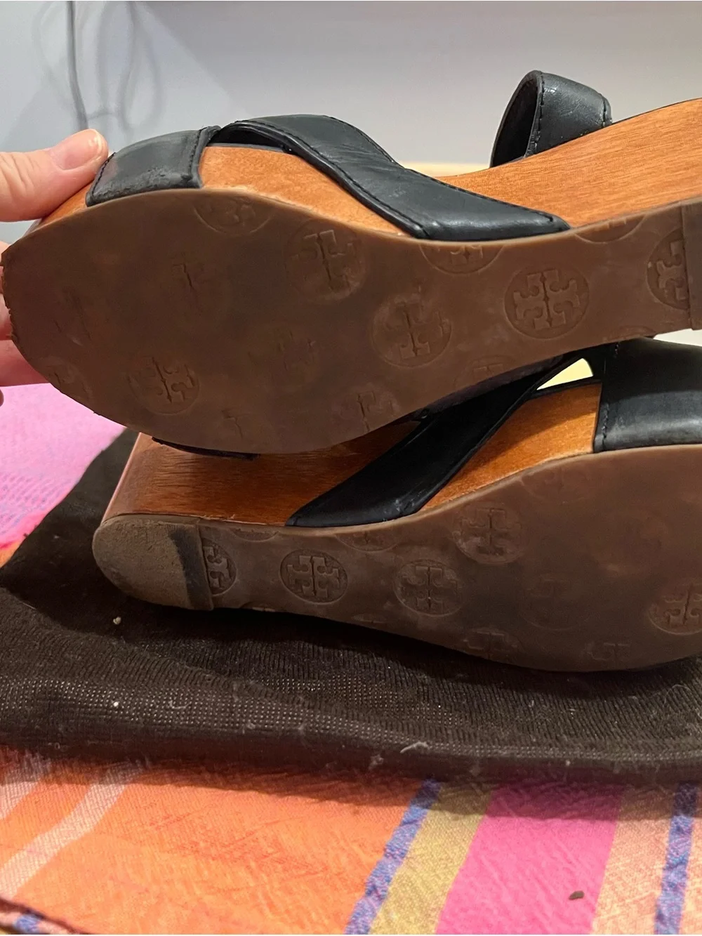 Tory Burch Leather and Wood Platform Wedge Sandals